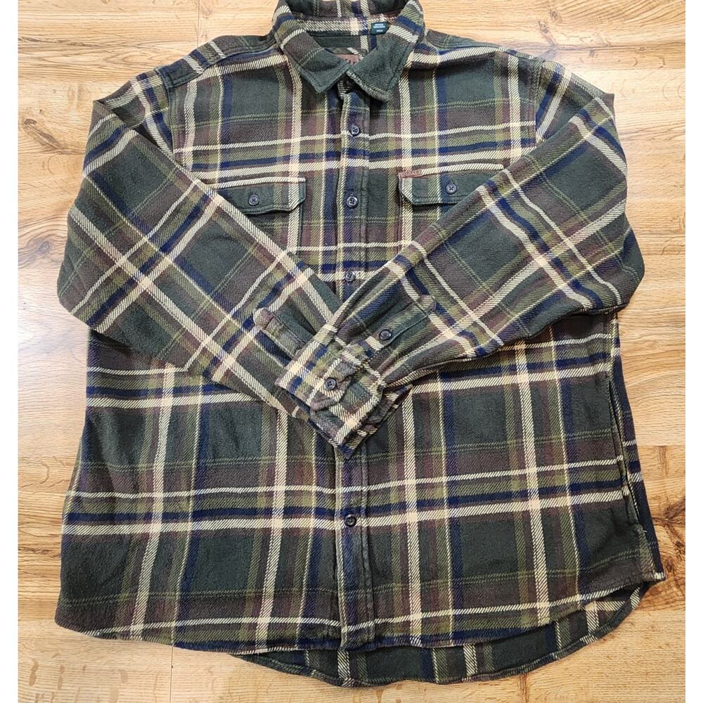 Orvis Mens XXL Green Plaid Fleece Lined Flannel Shirt Jacket Heavyweight Pockets